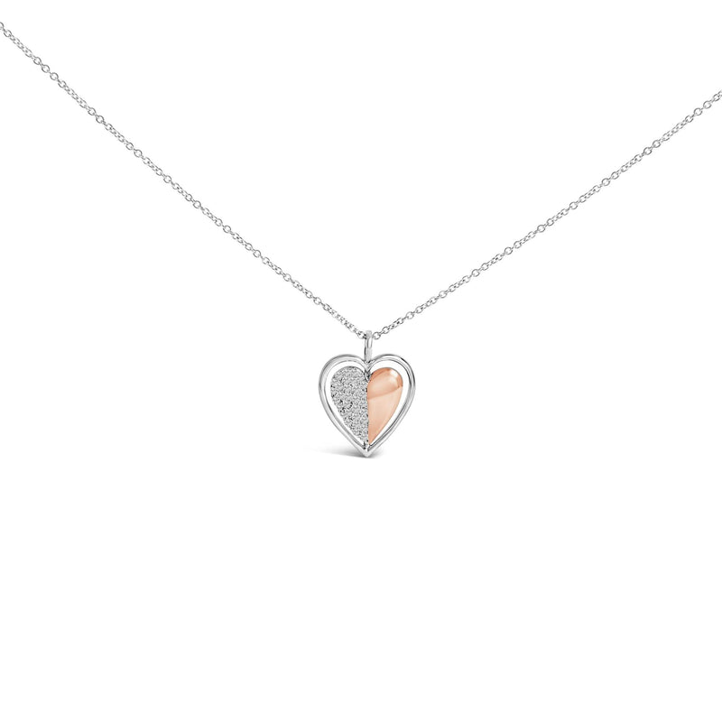 10K Rose Gold Plated Sterling Silver 1/5 Cttw Diamond Two-Tone Heart Pendant Necklace 10K rose gold necklace with pave heart diamond two-tone pendant