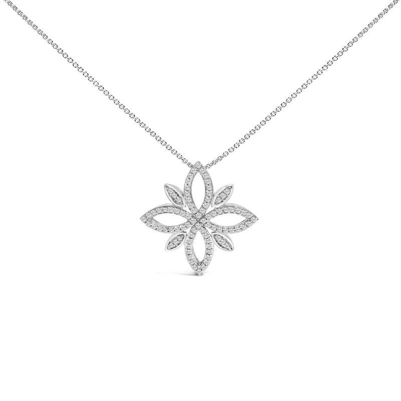 Sterling Silver 1/2 Cttw Diamond Floral Cross Pendant Necklace Sterling Silver 1/2 Cttw Diamond Floral Cross Pendant Necklace-0