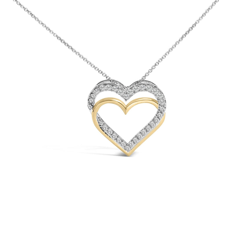 14K Yellow Gold Plated Sterling Silver 1.00 Cttw Diamond Double Heart Pendant Necklace 14K yellow gold necklace with heart diamond stones in double heart pendant