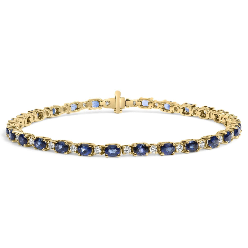 18K Yellow Gold 3/4 Cttw Diamond and 5 1/3 Cttw Oval Blue Sapphire Alternating Link Bracelet (G-H Color, VS1-VS2 Clarity) - 7.25 18K Yellow Gold 3/4 Cttw Diamond and 5 1/3 Cttw Oval Blue Sapphire Alternating Link Bracelet (G-H Color, VS1-VS2 Clarity) - 7.25