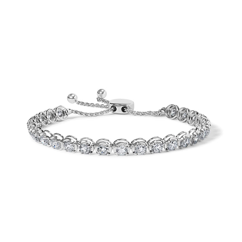 14K White Gold 6.00 Cttw Diamond 4”-10” Adjustable Bolo Tennis Bracelet (I-J Color, I1-I2 Clarity) 14K white gold bolo tennis bracelet with round diamond stones