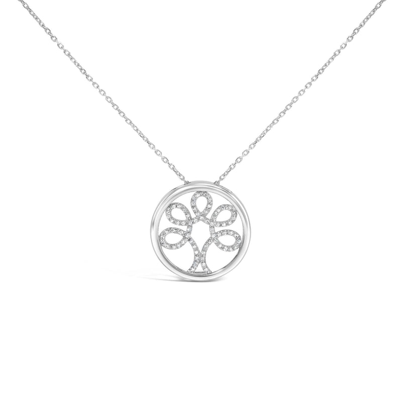 .925 Sterling Silver 1/10 Cttw Diamond Tree of Life Pendant Necklace (I-J Color, I3 Clarity) 925 sterling silver Tree of Life necklace with bead-set diamond accents