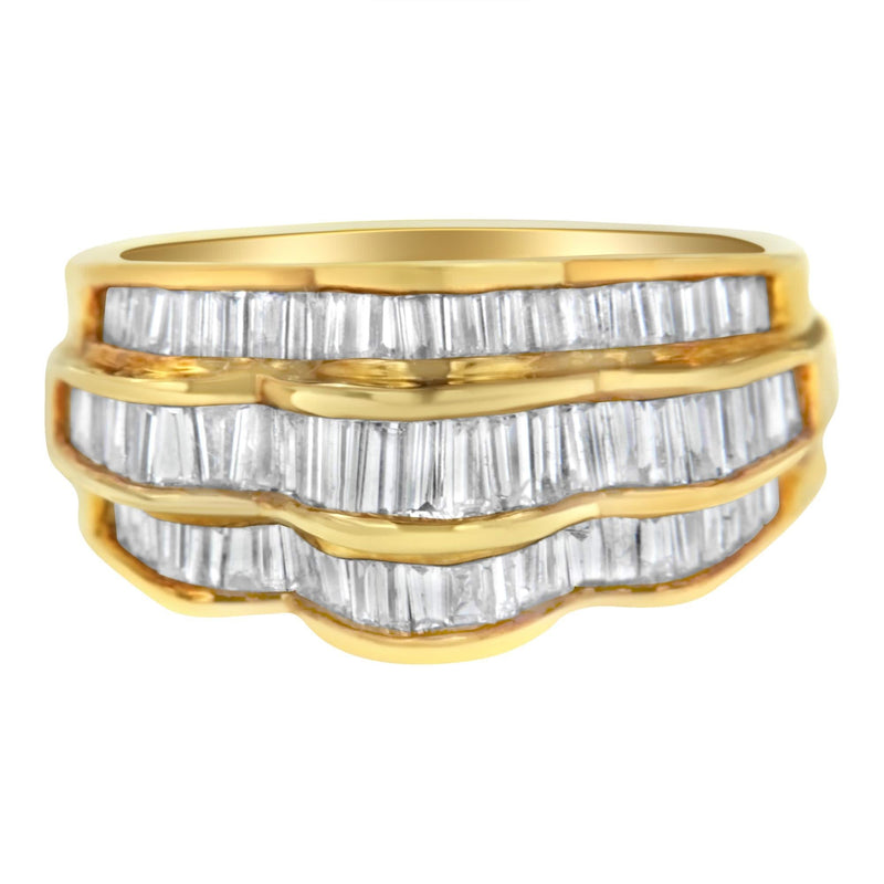14KT Yellow Gold Diamond Multi-Row Band Ring (1 1/4 cttw, H-I Color, SI1-SI2 Clarity) 14K yellow gold multi-row band ring with round diamond stones