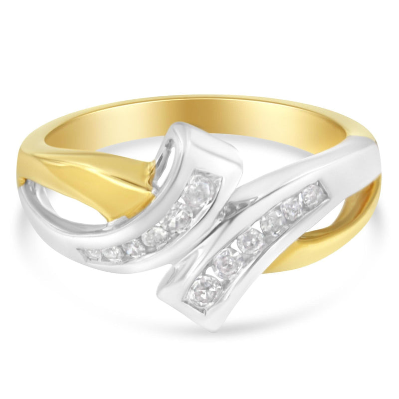 10K Two Toned Channel-Set Diamond Bypass Ring (1/4 cttw, I-J Color, I2 Clarity) 10K two-tone gold bypass ring with channel-set round diamond stones