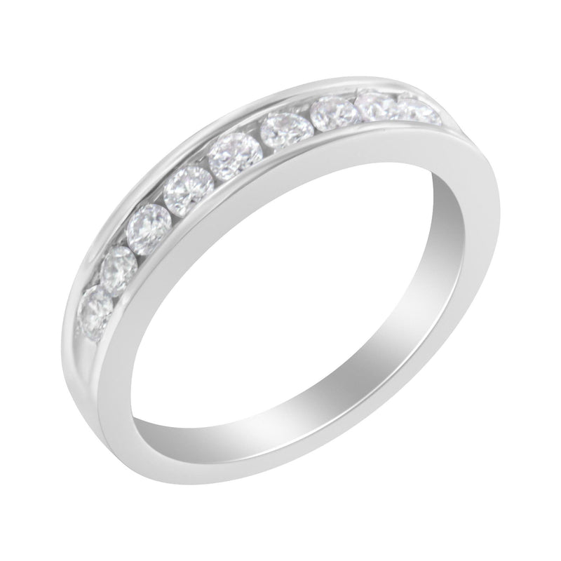 18K White Gold Round-Cut Diamond Ring (1/2 cttw, H-I Color, SI2-I1 Clarity) 18K white gold ring with round diamond stones in a low-profile band