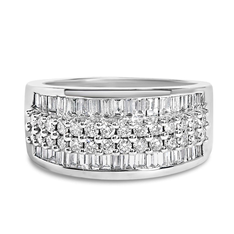 14K White Gold Round and Baguette Diamond Ring (1 1/2 Cttw, F-G Color, SI1-SI2 Clarity) 14K white gold ring with round and baguette diamond stones