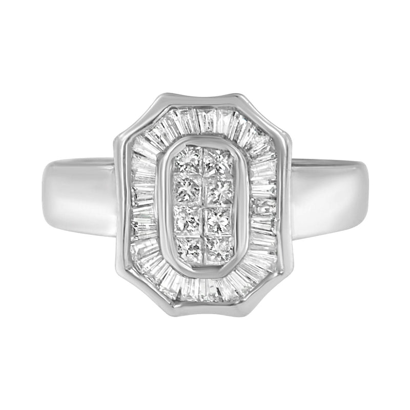 14K White Gold 1.00 Cttw Baguette and Princess-Cut Diamond Cocktail Art Deco Style Ring (H-I Color, SI1-SI2 Clarity) 14K white gold ring with baguette and princess-cut diamond stones