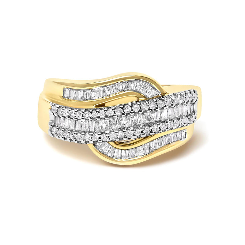 14K Yellow Gold 1.0 Cttw Diamond Wave Design Band Ring 14K yellow gold wave band ring with 1.0 ctw diamond stones