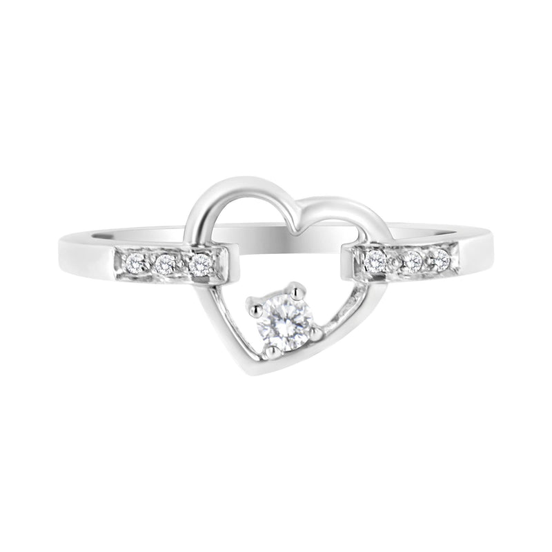 14K White Gold 1/8 Cttw Channel Set Round-Cut Diamond Heart Ring (H-I Color, SI2-I1 Clarity) 14K white gold heart ring with channel set round diamond stones
