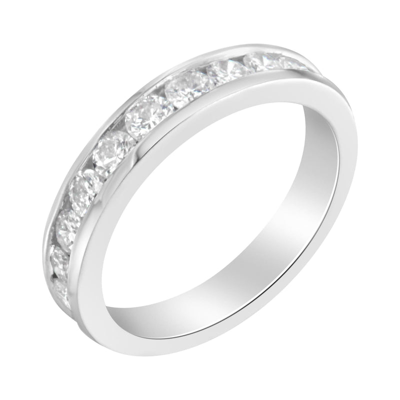 IGI Certified 1.0 Cttw Diamond 18K White Gold Channel-Set Half-Eternity Band Wedding Ring (E-F Color, I1-I2 Clarity) 18K white gold half-eternity ring with channel-set round diamonds