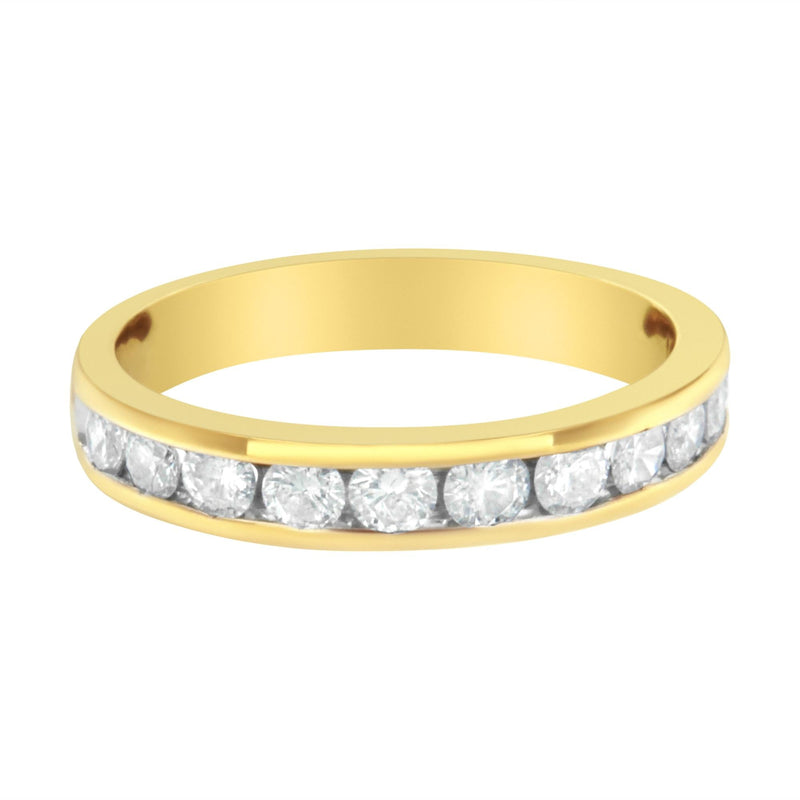 IGI Certified 18K Yellow Gold 1.0 Cttw Channel Set Round-Cut Diamond 11 Stone Anniversary/Wedding Band Ring (I-J Color, I1-I2 Clarity) 18K yellow gold ring with 11 round diamond stones in a channel setting