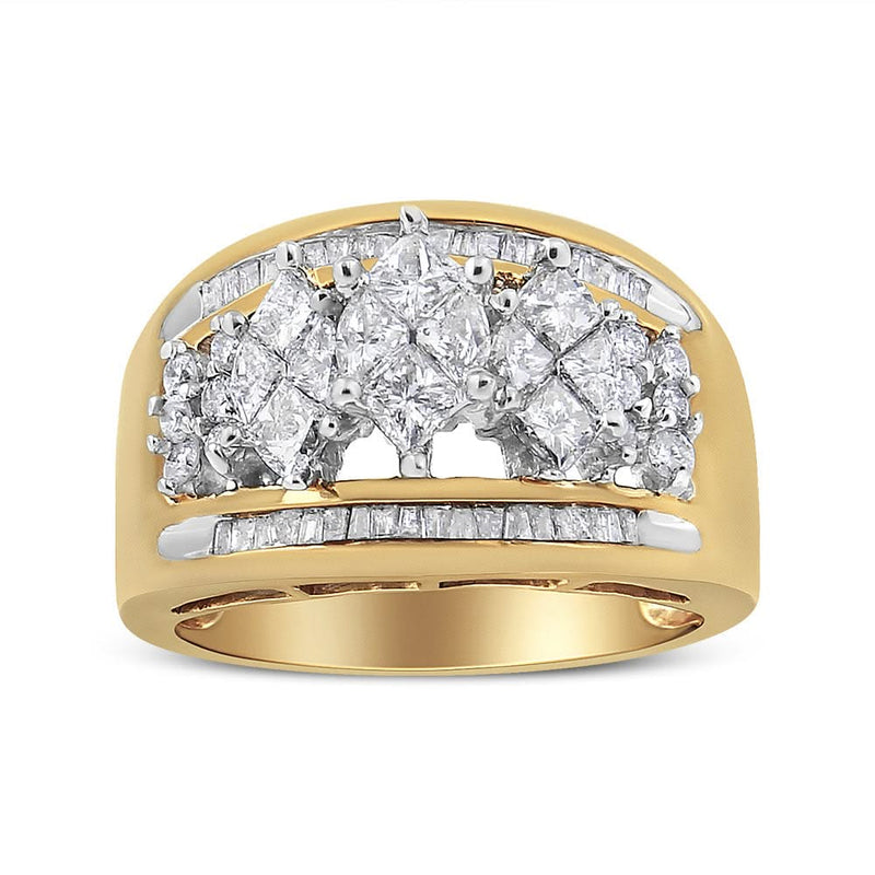 10K Yellow and White Gold 1 1/2 Cttw Pear Shaped 3 Stone Style Diamond Ring Band (H-I Color, SI1-SI2 Clarity) 10K white gold ring with 3 pear diamond stones in two-tone setting