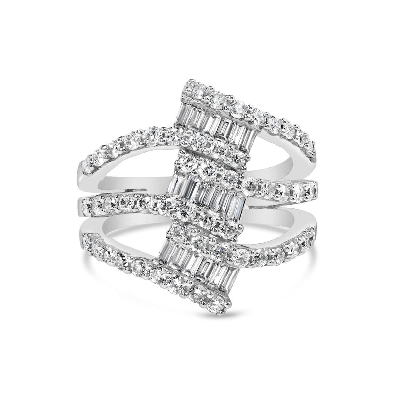 18K White Gold 1 3/4 Cttw Diamond Multi Crossover and Split Shank Cocktail Ring 18K white gold cocktail ring with round diamond stones in crossover split shank