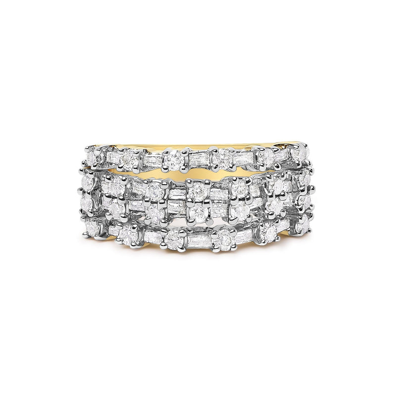 14K Yellow Gold 1.0 Cttw Round and Baguette Diamond Multi-Row Band Ring 14K Yellow Gold 1.0 Cttw Round and Baguette Diamond Multi-Row Band Ring-0