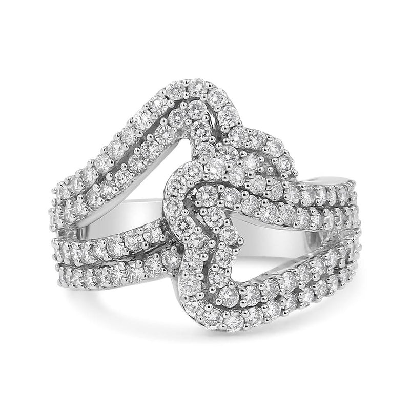 14K White Gold 1 1/2 Cttw Diamond Open Double Heart Bypass Ring Band (H-I Color, VS1-VS2 Clarity) 14K white gold ring with two heart diamond stones in bypass band