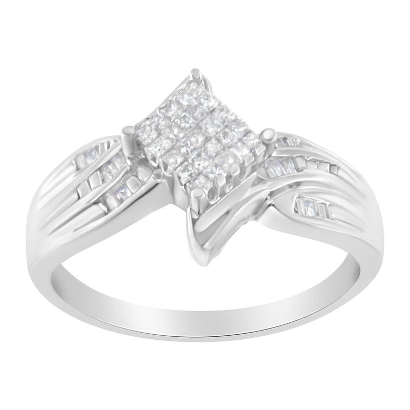 10K White Gold 1/3 Cttw Princess and Baguette Cut Diamond Bypass Style Cocktail Ring (I-J Color, I1-I2 Clarity) 10K white gold ring with princess and baguette diamond stones in bypass style