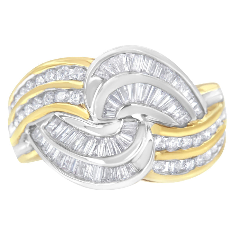 10KT Two-Toned Gold Diamond Bypass Ring (1 cttw, H-I Color, SI1-SI2 Clarity) 10K two-tone gold bypass ring with round diamond stones, 1 carat total