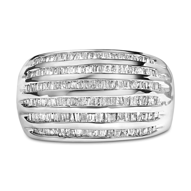 .925 Sterling Silver 1.0 Cttw Baguette-Cut Diamond 6-Row Channel Set Domed Tapered Cocktail Fashion Ring (H-I Color, I2-I3 Clarity) 925 sterling silver ring with 6 rows of baguette channel-set diamonds
