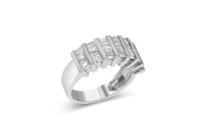 .925 Sterling Silver 1.0 Cttw Baguette Cut Diamond Vertical Channel Fluted Multi-Row Unisex Fashion Wedding Ring (H-I Color, I1-I2 Clarity) 925 sterling silver ring with baguette diamonds in a vertical channel setting