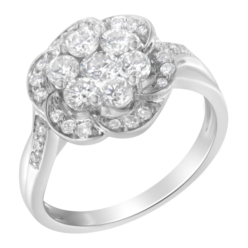 14K White Gold Floral Cluster Diamond Ring (1 Cttw, H-I Color, SI2-I1 Clarity) 14K white gold ring with cluster diamond stones in a floral setting