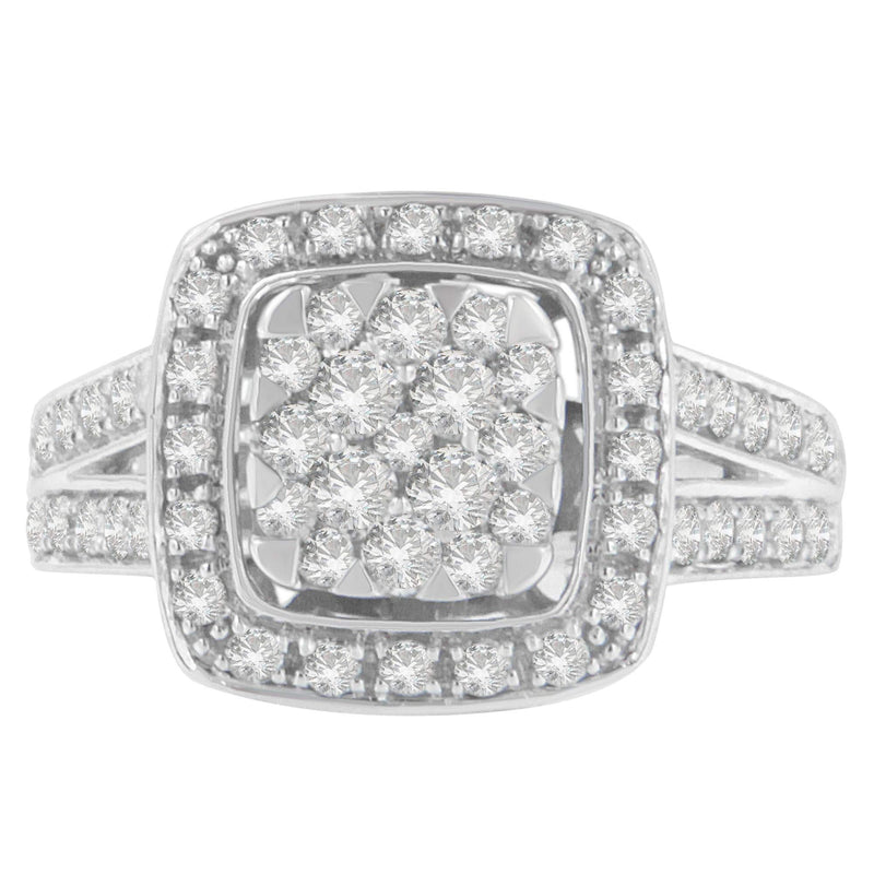10K White Gold Diamond Cluster Ring (1 Cttw, H-I Color, SI2-I1 Clarity) 10K white gold ring with clustered round diamond stones totaling 1 carat