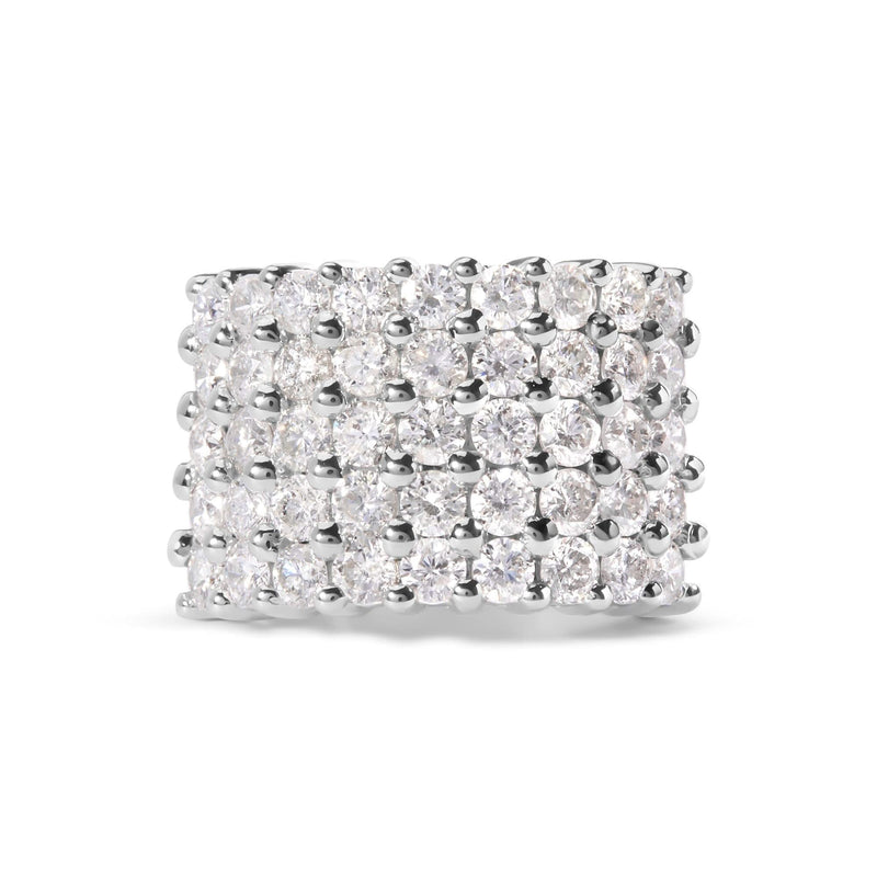 14k White Gold 4.0 Cttw Diamond 5 Row Ring Band (I-J Color, I1-I2 Clarity) 14K white gold ring with 5 rows of round diamond stones