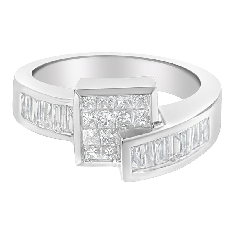 14K White Gold Princess and Baguette-cut Diamond Ring (1 1/3 Cttw, G-H Color, SI2-I1 Clarity) 14K white gold ring with princess and baguette-cut diamond stones