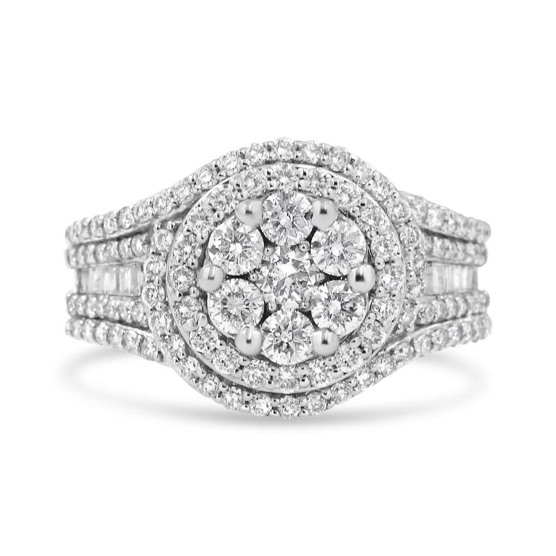 14K White Gold 1 1/2 Cttw Diamond Floral Cluster and Studded Shank Halo Ring (H-I Color, SI2-I1 Clarity) 14K white gold halo ring with floral cluster and studded shank diamonds