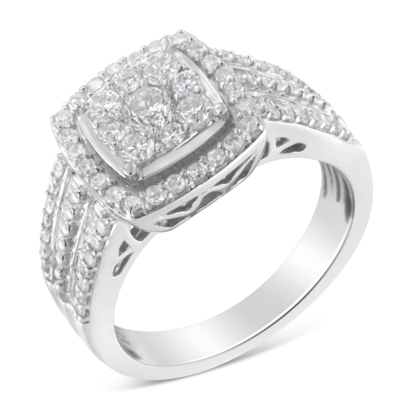 10K White Gold Diamond Cluster Ring (1 Cttw, H-I Color, I1-I2 Clarity) 10K white gold cluster ring with round diamond stones totaling 1 carat
