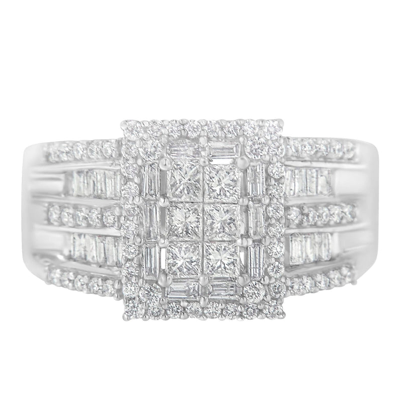 10K White Gold Diamond Cluster Ring (1 cttw, H-I Color, I1-I2 Clarity) 10K white gold cluster ring with small round diamond stones, 1 ct total