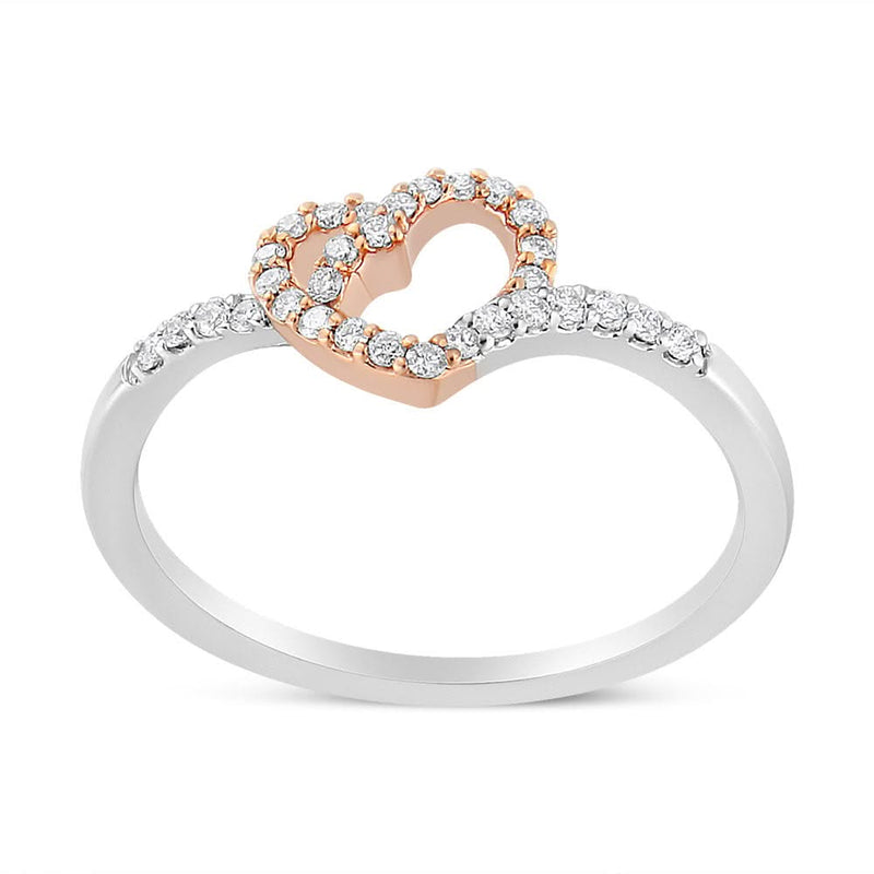 14K Rose Gold Plated and White .925 Sterling Silver 1/5 Cttw Round-Cut Diamond Open Heart Promise Ring (I-J Color, I2-I3 Clarity) 14K rose gold open heart ring with round diamond stones on sterling silver