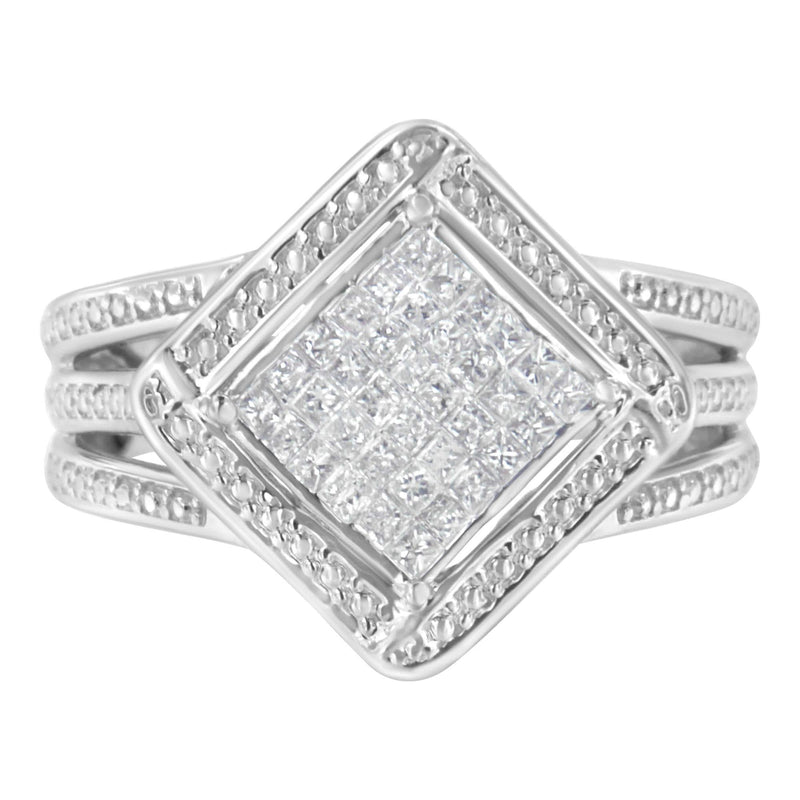 .925 Sterling Silver 2/5 Cttw Princess Cut Diamond Square On Point Cluster Composite Cocktail Ring (H-I Color, SI1-SI2 Clarity) 925 sterling silver ring with princess cut diamonds in a square on-point cluster