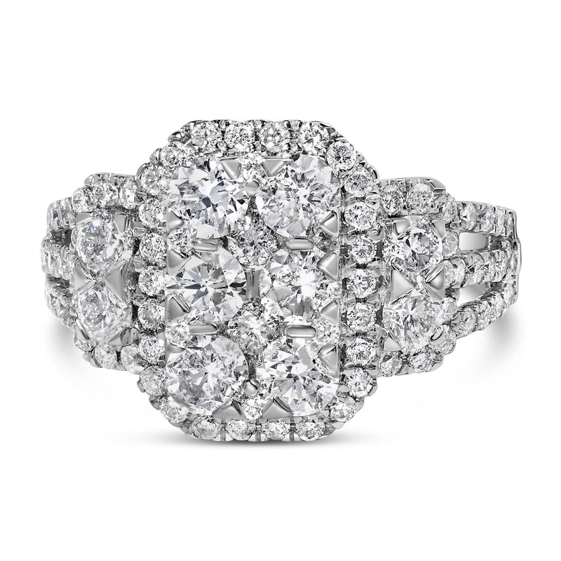 14K White Gold 2 1/4 Cttw Diamond Cocktail Cluster Ring (G-H Color, SI2-I1 Clarity) 14K white gold cocktail ring with clustered round diamond stones