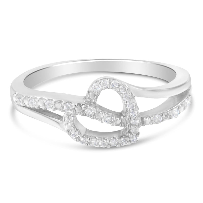 .925 Sterling Silver 1/8 Cttw Diamond Open Heart Leaf Curvy Bypass Accent Fashion or Promise Ring (I-J Color, I2-I3 Clarity) 925 sterling silver open heart ring with heart diamond accent stones