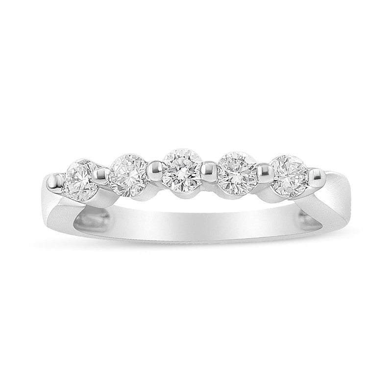 14K White Gold 1/2 Cttw Round-Cut 5-Stone Diamond Ring (H-I Color, SI1-SI2 Clarity) 14K white gold ring with 5 round diamond stones in a graduated row