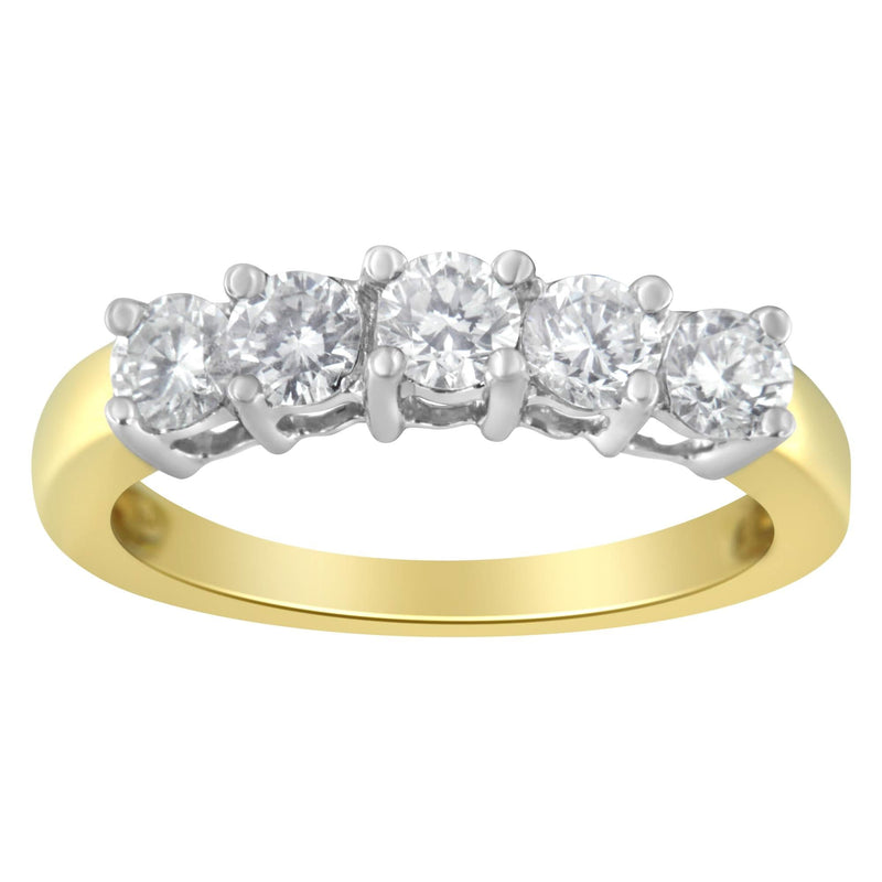 14KT Two Toned Gold 5 Stone Diamond Ring (1 cttw, H-I Color, SI1-SI2 Clarity) 14K two-tone gold ring with 5 round diamond stones in a graduated row