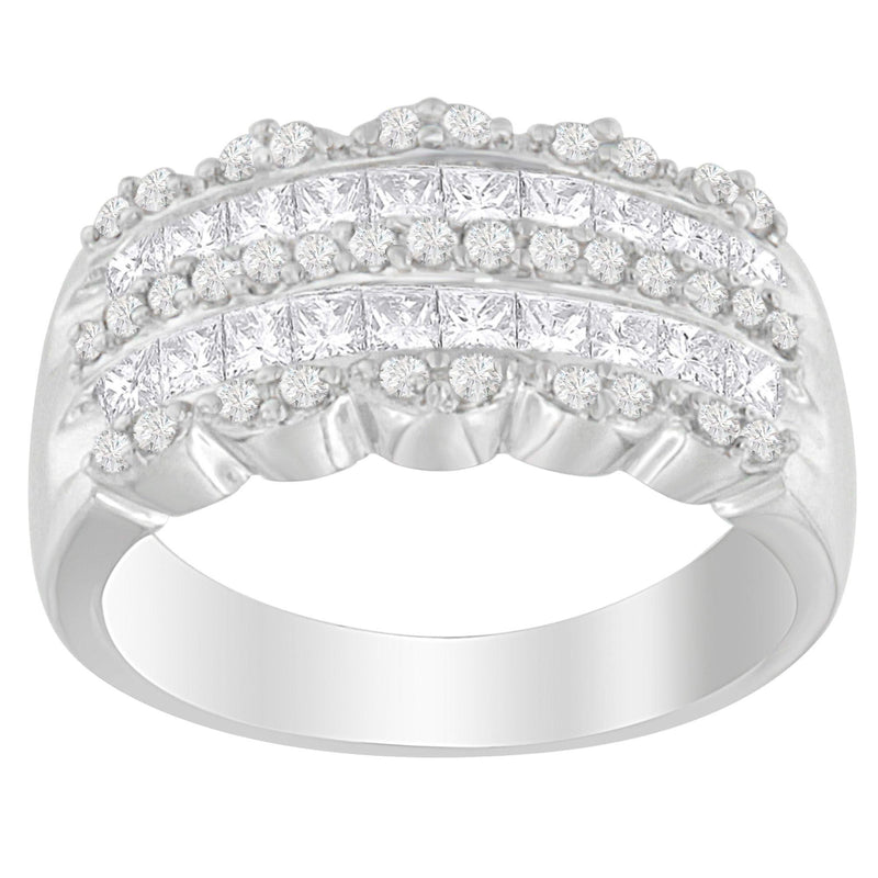 14K White Gold 1 1/7ct. TDW Round and Princess-Cut Diamond Ring(H-I, SI2-I1) 14K white gold ring with round and princess-cut diamond stones