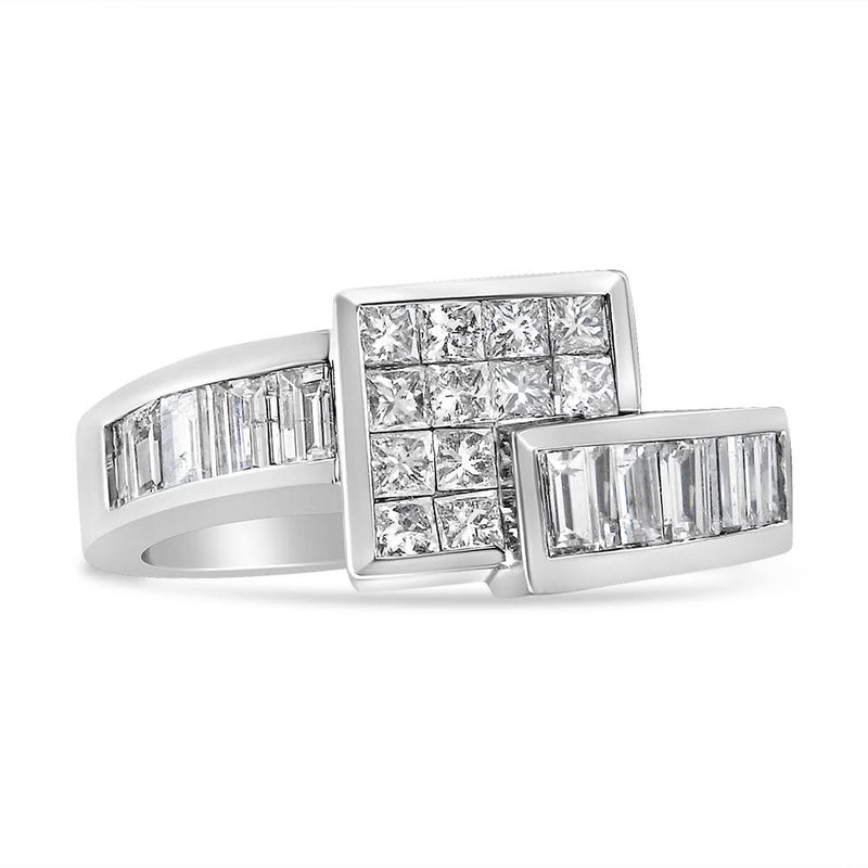 14K Gold 1 1/2 Cttw Channel-Set Princess and Baguette-Cut Diamond Bypass Ring Band (G-H Color, SI2-I1 Clarity) 14K gold ring with channel-set princess and baguette diamond stones