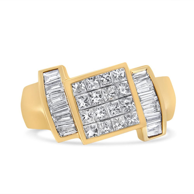 14K Yellow Gold 1 5/8 Cttw Invisible-Set Princess and Baguette Diamond Cocktail Band Ring 14K yellow gold ring with invisible-set princess and baguette diamond stones