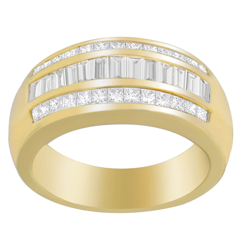 14K Yellow Gold 1ct. TDW Princess and Baguette-Cut Diamond Ring(H-I, SI1-SI2) 14K yellow gold ring with princess and baguette diamond stones in a channel row