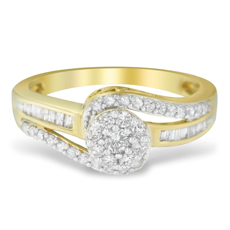 10K Yellow Gold Diamond Cluster Ring (1/2 Cttw, I-J Color, I2-I3 Clarity) 10K yellow gold ring with cluster of round diamond stones