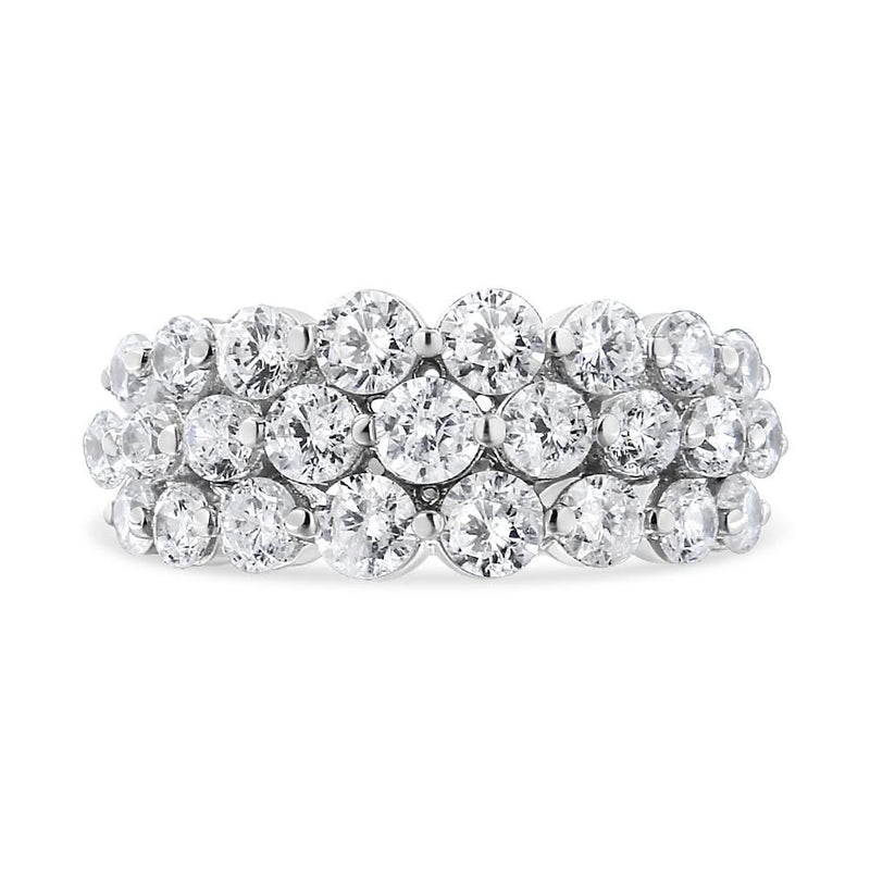 10K White Gold 2 1/2 Cttw Round Natural Diamond 3 Row Band Ring (I-J Color, I1-I2 Clarity) 10K white gold 3 row ring with round diamond stones