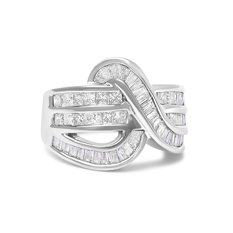 14K White Gold 2.0 Cttw Diamond Channel Set Bypass Ring 14K white gold bypass ring with channel-set round diamond stones