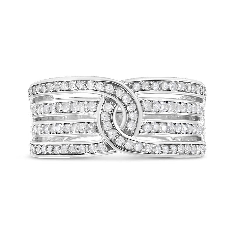 .925 Sterling Silver 1/2 Cttw Diamond Multi-Row Bypass Band Ring (I-J Color, I3 Clarity) 925 sterling silver multi-row bypass ring with round diamond stones
