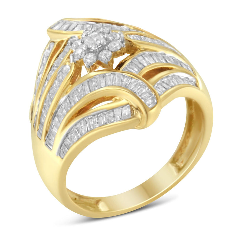 10K Yellow Gold Diamond Ring (1 Cttw, I-J Color, I2-I3 Clarity) 10K yellow gold ring with flush-set round diamond stones totaling 1 carat