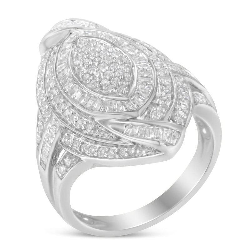 .925 Sterling Silver & 1-1/8 Cttw Diamond Marquise Shaped Cluster Triple Halo Knot Cocktail Fashion Ring (I-J Color, I2-I3 Clarity) 925 sterling silver ring with marquise diamond triple halo cluster