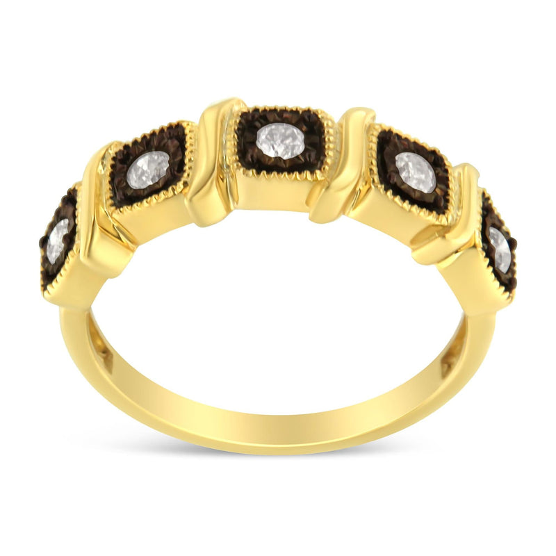 10K Yellow Gold Flashed .925 Sterling Silver Miracle-Set Diamond 5-Stone Ring Band (1/4 Cttw, J-K Color, I2-I3 Clarity) 10K yellow gold ring with 5 round diamond stones in miracle setting