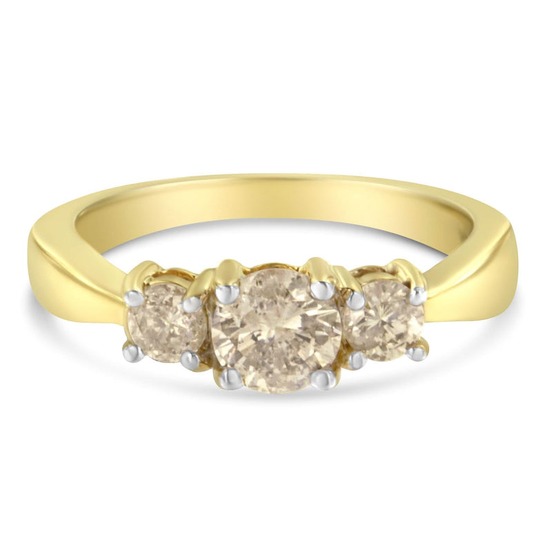 10K Yellow Gold Three Stone Diamond Band Ring (1.00 cttw, J-K Color, I2-I3 Clarity) 10K yellow gold ring with 3 round diamond stones in a row