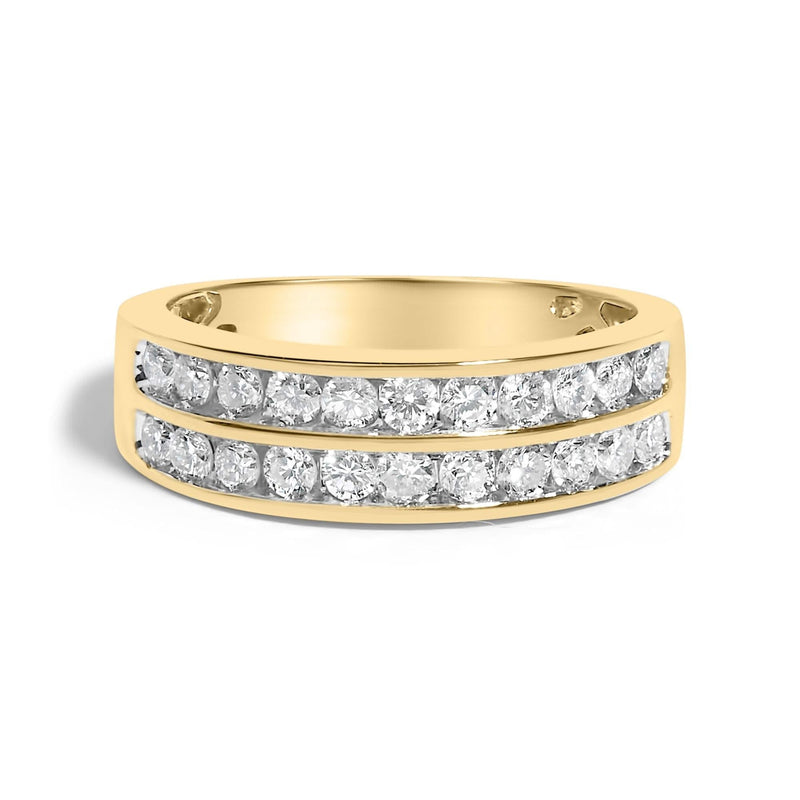 10K Yellow Gold Two-Row Diamond Band Ring (1 Cttw, J-K Color, I1-I2 Clarity) 10K yellow gold ring with two rows of round diamond stones