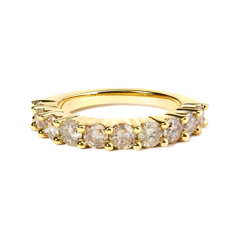 14K Yellow Gold Plated .925 Sterling Silver 2.0 Cttw Round Brilliant Cut Diamond 10 Stone Anniversary Band Ring (J-K Color, I1-I2 Clarity) 14K yellow gold ring with 10 round diamond stones in a row